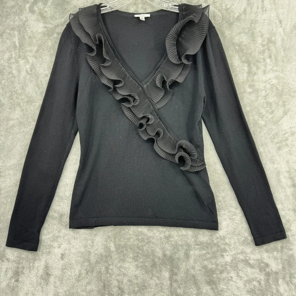 Vintage Cache Sweater Large Ruffle Dark Coquette Witchy 90s Whimsigoth Fitted - Picture 4 of 9